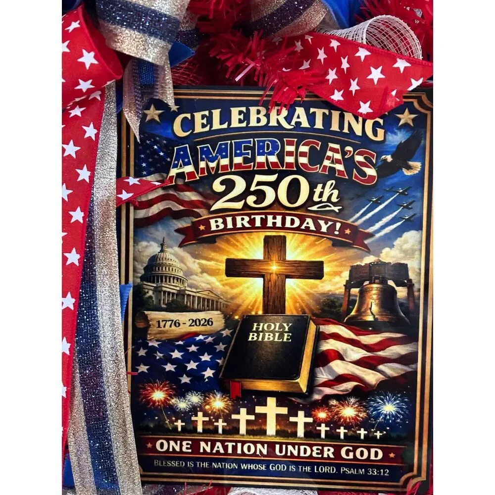 Celebrating 250th Birthday America, Patriotic Wreath, Americana